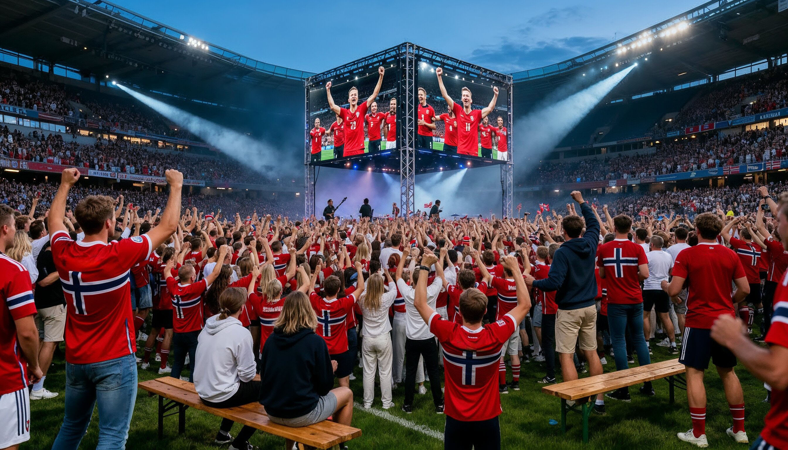 Illustrasjon av stemning foran storskjerm på Ullevål