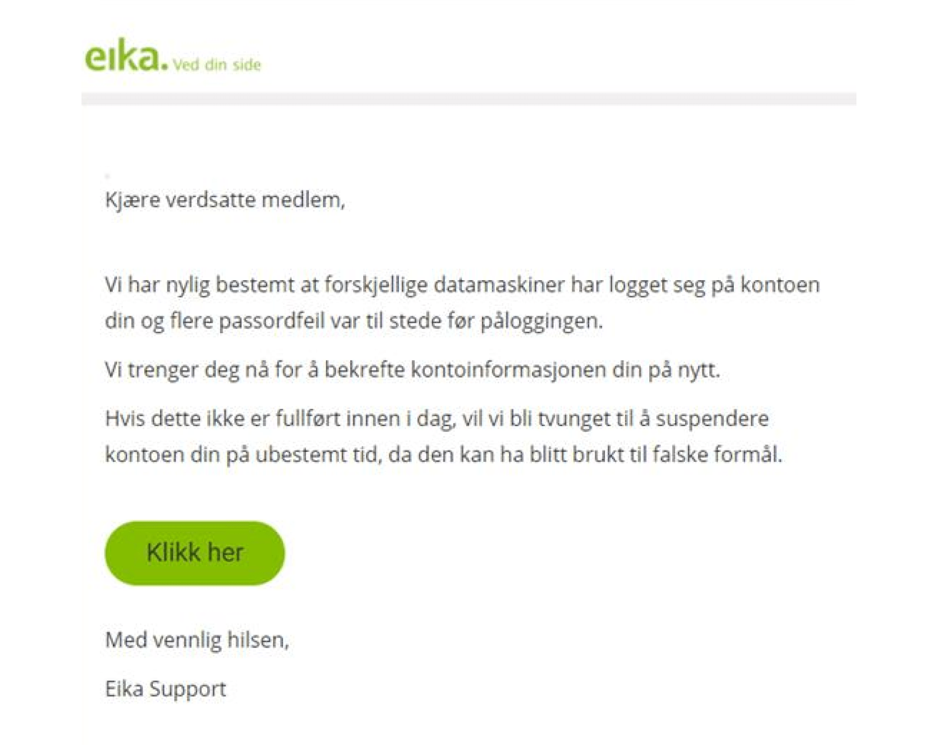 Eksempel på svindelmail