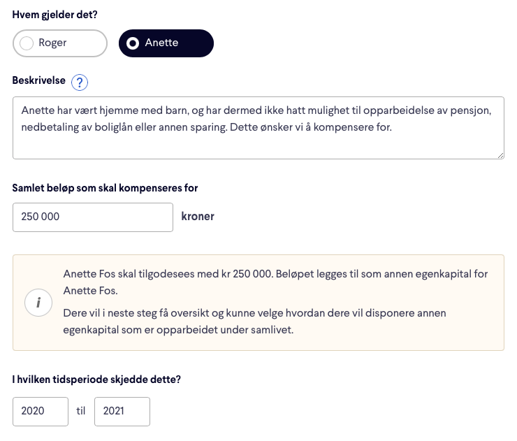 Skjermbilde fra samboerkontrakt fra Justify